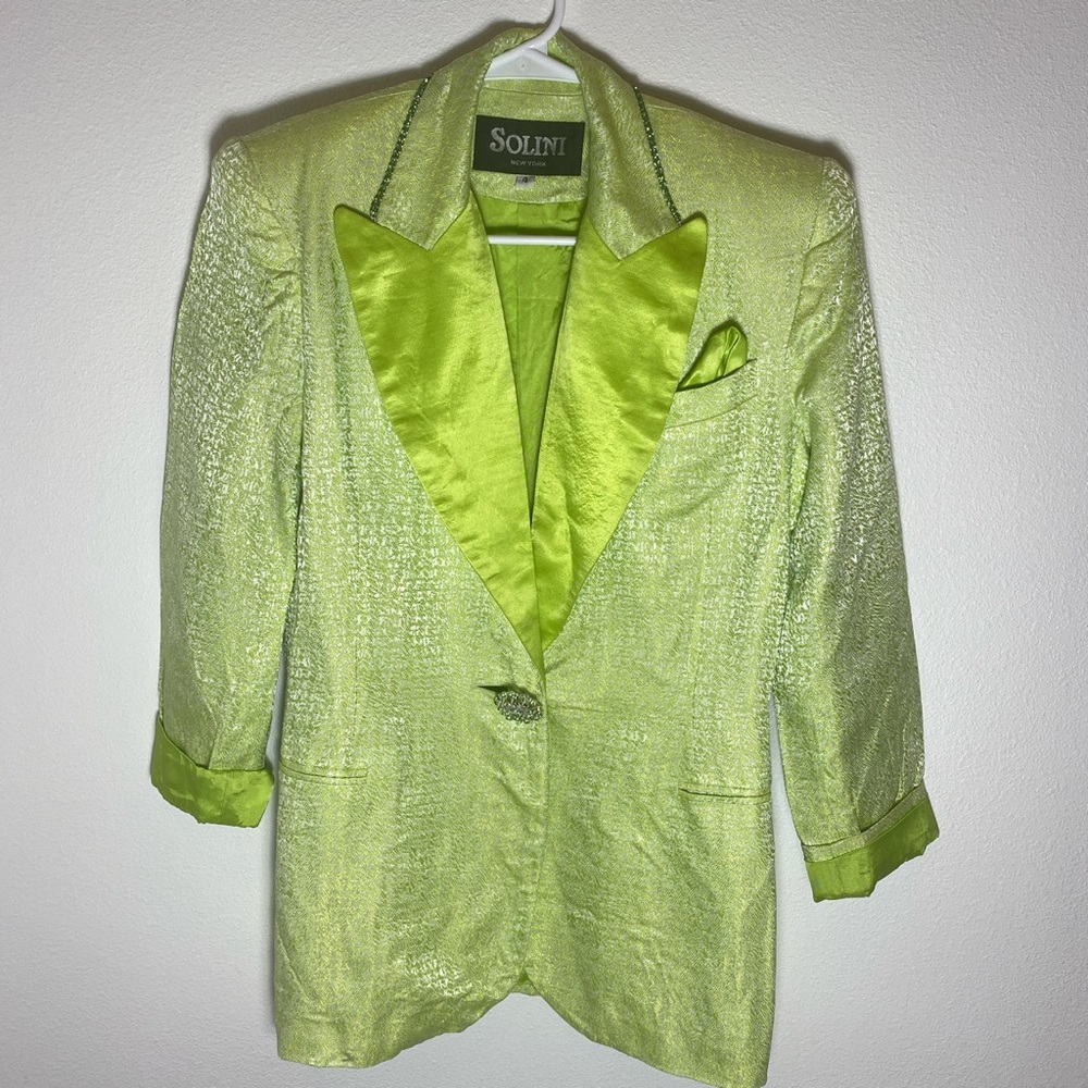 Solini New York green blazer size 4, green rhinestones on neckline